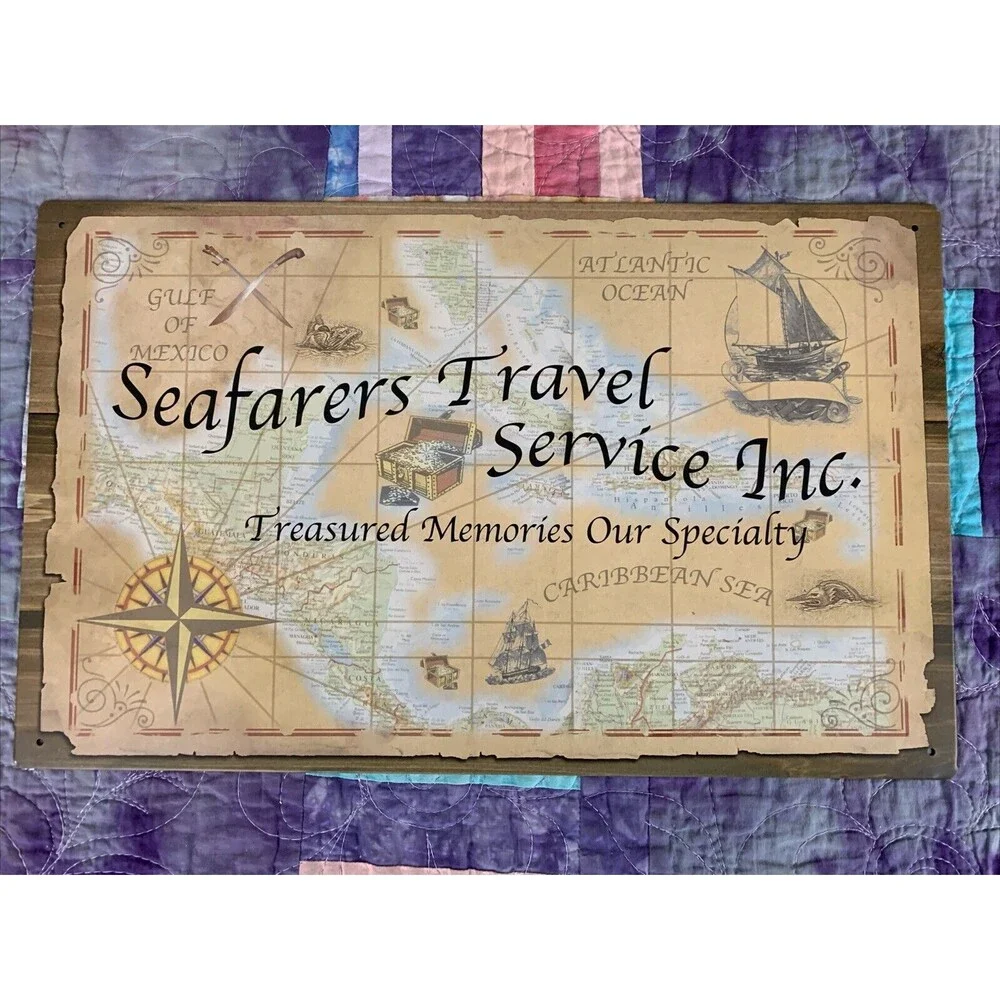 Pirate Treasure Ship Map Nautical Novelty Tin Metal Sign 16